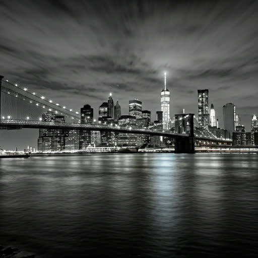 Brooklyn Bridge at night with NYC skyline